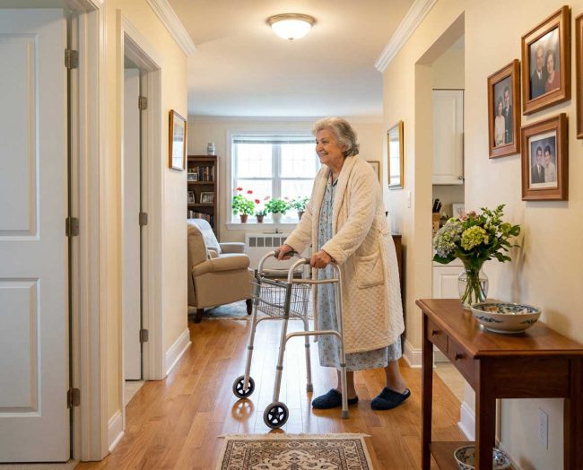 Osteoporoza Starija žena hoda uz pomoć hodalice