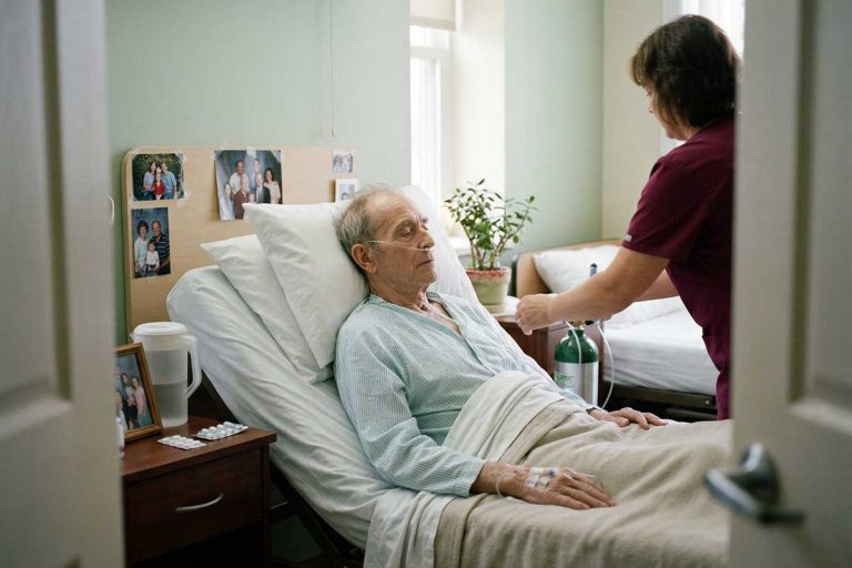 Muškarac u terminalnoj fazi karcinoma leži u domu